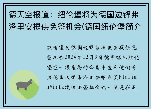 德天空报道：纽伦堡将为德国边锋弗洛里安提供免签机会(德国纽伦堡简介)